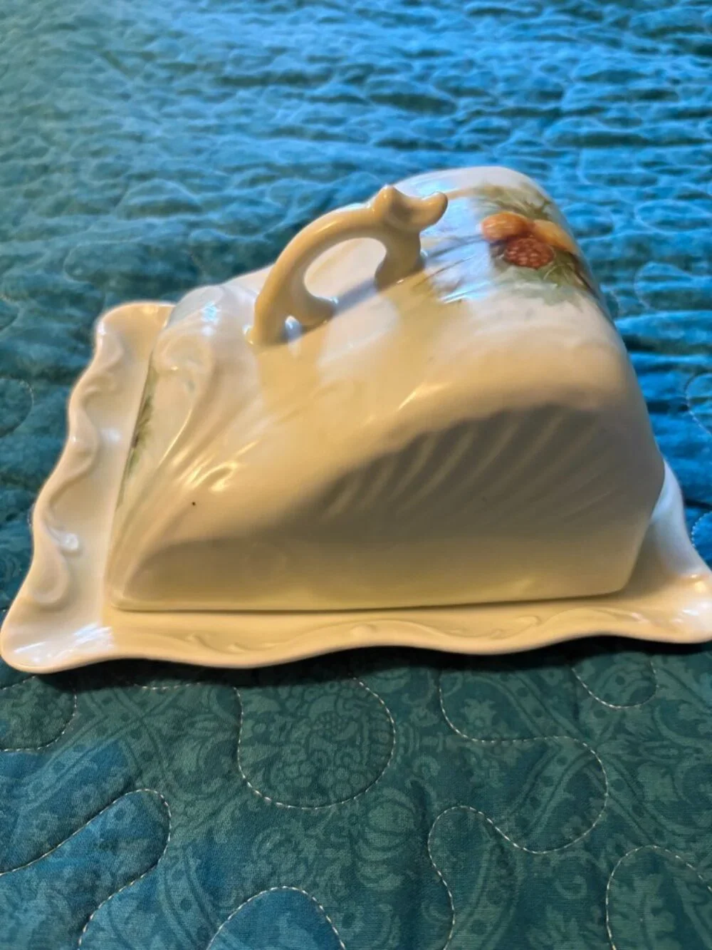 Vintage Covered Cheese Hand-Painted Pinecone Design Dish
